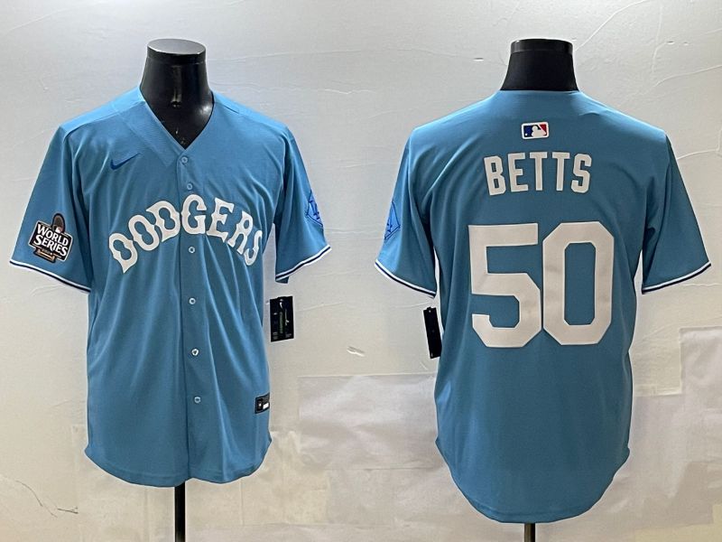 Men Los Angeles Dodgers #50 Betts Light Blue Throwback Game 2025 Nike MLB Jersey style 2->los angeles dodgers->MLB Jersey